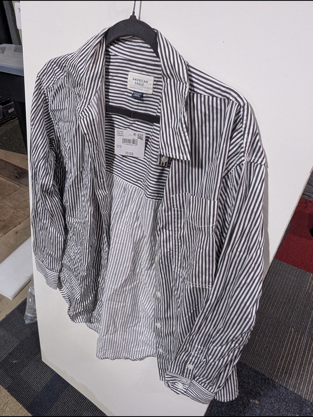 American Eagle Outfitters Women’s Black & White Striped Button-Up Shirt Jacket